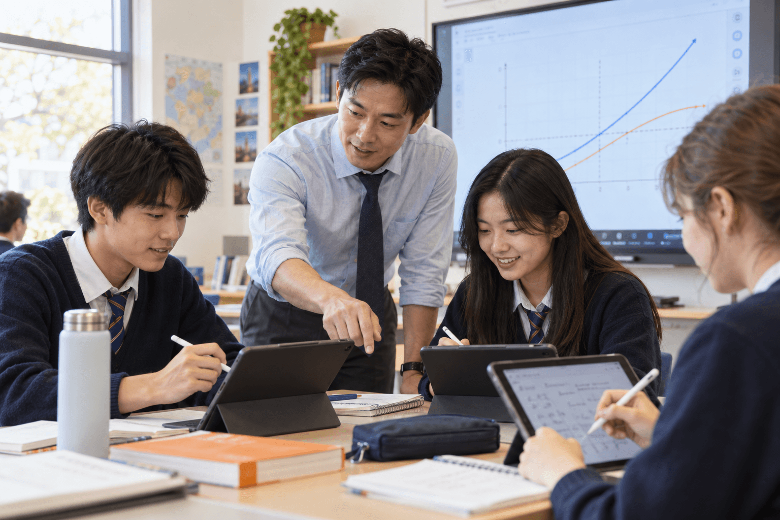 A teacher supporting learners through a practical classroom activity